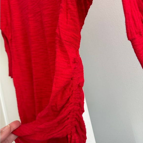 Express tops | Express red 3/4 sleeve, Ruched side shirt | Color: Red | Size: XS - Picture 3 of 5